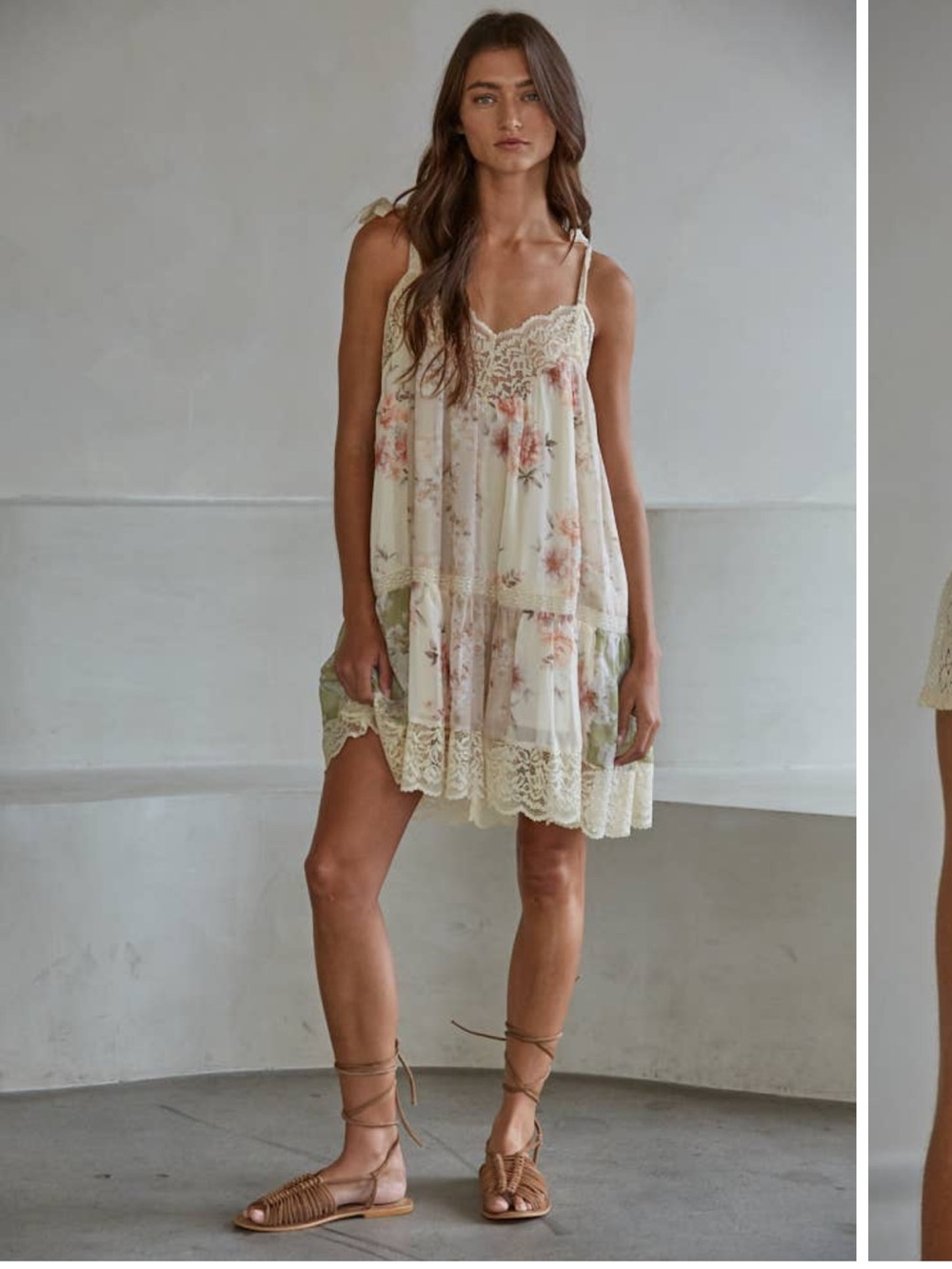 By Together Cream Floral Lace-Trim Slip Dress